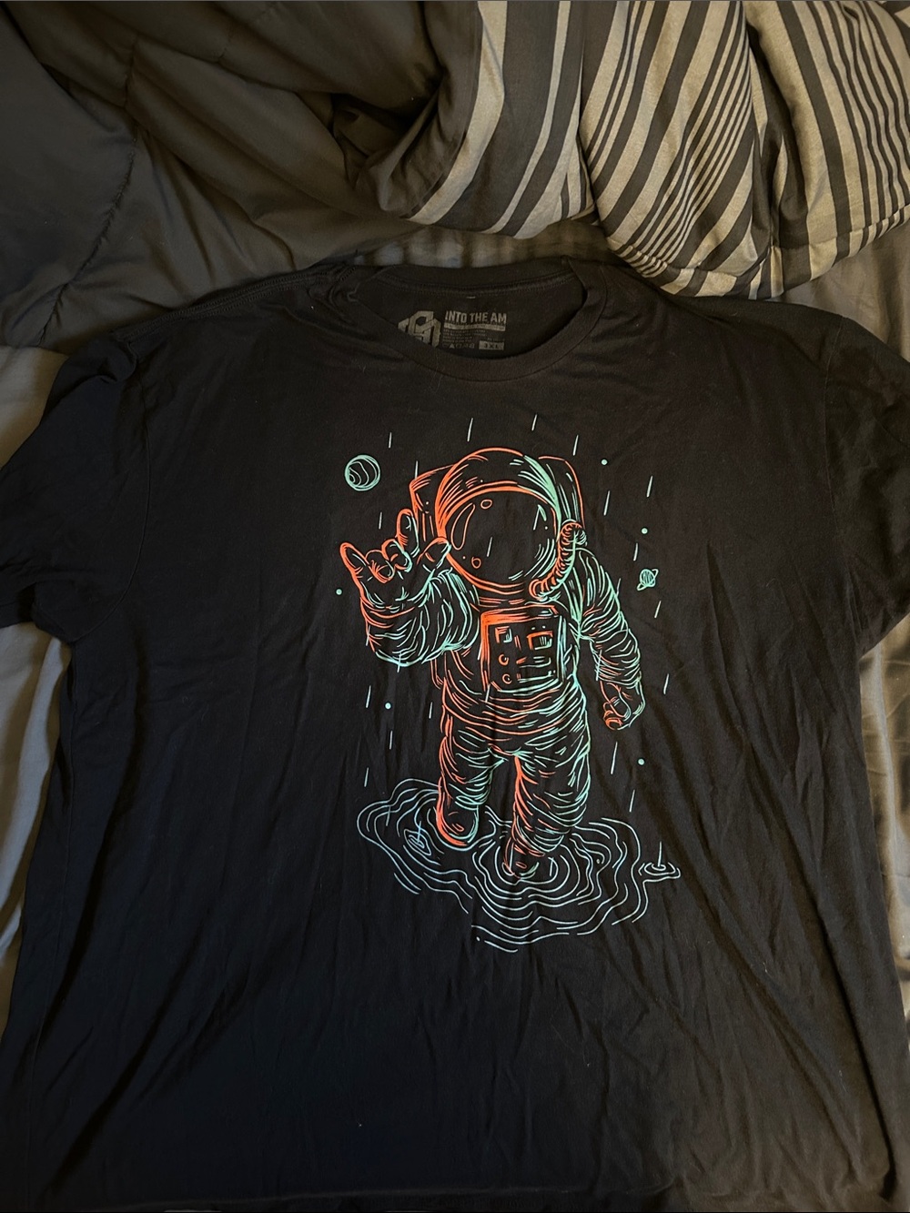 Black Astronaut Graphic Short-Sleeve Tee with Neon Accents